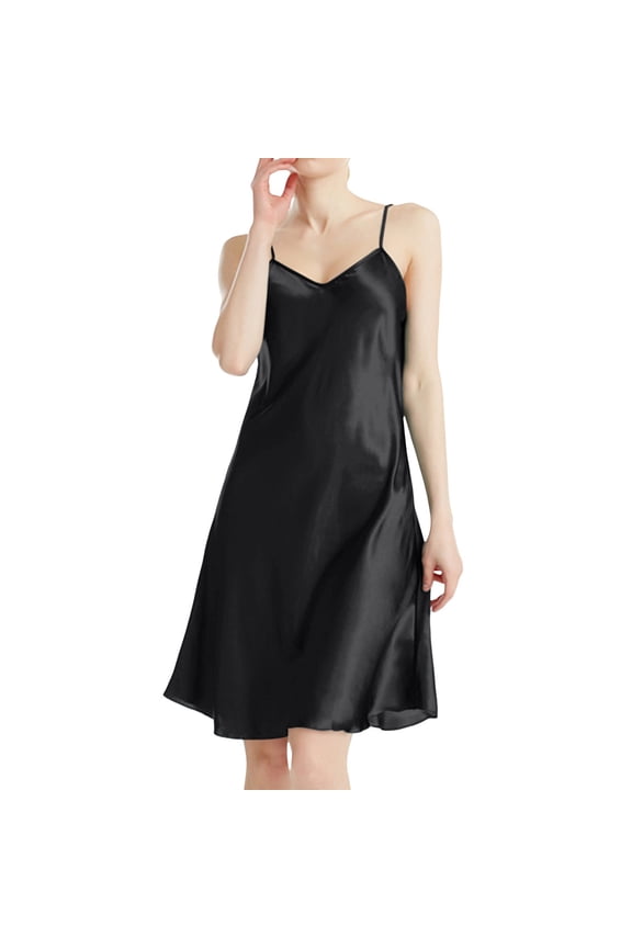 Nightgowns for Women Loose Fit Sleep Dress Lightweight Cami Spaghetti Strap Nightshirts Womens Sleepwear Black