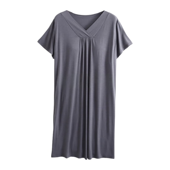 Nightgowns for Women Loose Fit Womens Dresses Breathable Short Sleeve Tops V-Neck Casual Sleep Dress Grey