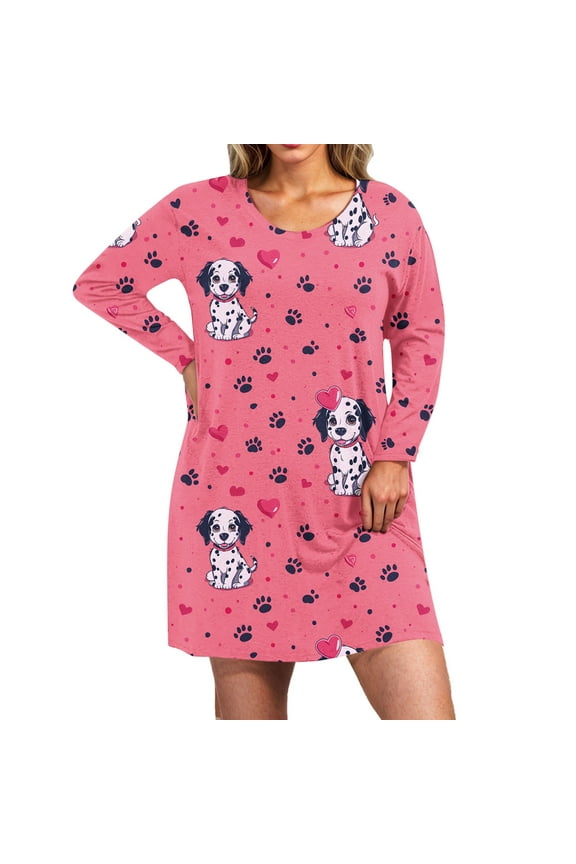 Nightgowns for Women Loose Round Neck Short Sleeve Cute Printed Large Long Sleeve Home Skirt