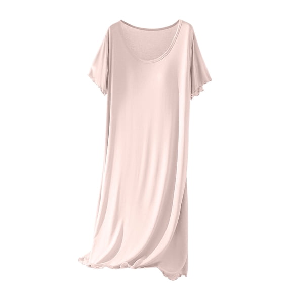 Nightgowns for Women New Soft Nightgowns for Women Built-in-Bra Sleepshirt Loose Crewneck Short Sleeve Comfy Sleepwear Nightshirt Beige One Size