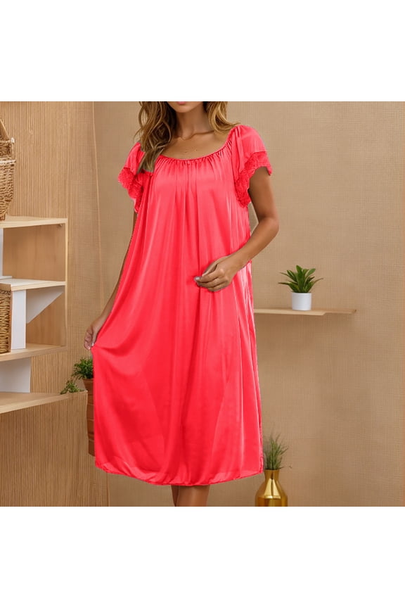 Nightgowns for Women Night Shirts Short Sleeve Night Gown Dress Casual Pajamas Soft Sleepwear Red Free Size