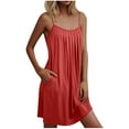 thumbnail image 1 of Nightgowns for Women Pleated Spaghetti Strap Lounge Dresses with Pockets Square Neck Sleeveless Tank Dress, 1 of 7