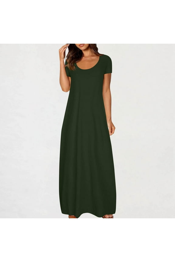 Nightgowns for Women Plus Size Maxi Sleep Dress Casual Loose Solid Color Crew Neck Short Sleeve with Pockets ,S-5XL