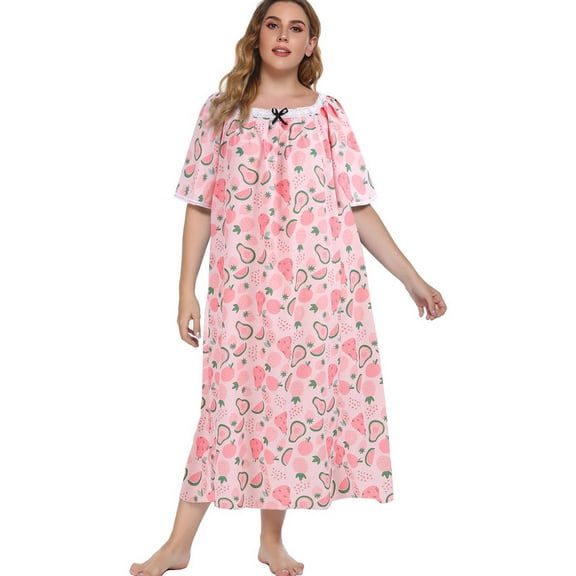 Nightgowns for Women Plus Size Short Sleeve Night Gowns Ladies Summer Oversized House Dress Print Sleepwear Soft Housecoat Comfy Sleep Dress,XL-4XL