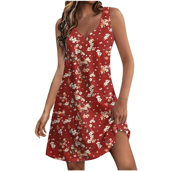 Nightgowns for Women Printed Sleeveless Long Sleep Dress Nightdress Cute V-Neck Casual Sleepshirts