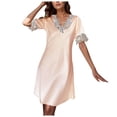 thumbnail image 1 of Nightgowns for Women Satin Chemise Nightie Slips Sleep Plus Size Dresses for Women,Khaki,M, 1 of 5