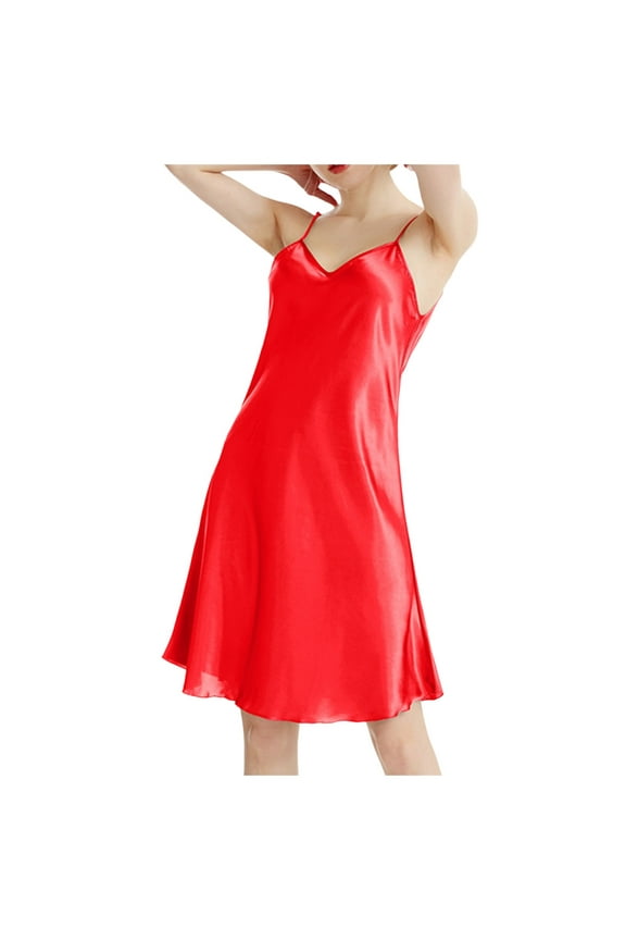 Nightgowns for Women Satin Chemise Nightie Slips Sleep Plus Size Dresses for Women,Red,M