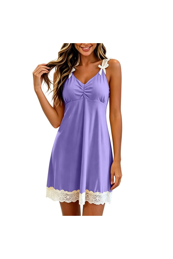Nightgowns for Women Sexy Sleep Shirt Sleeveless Bow Lace Night Gowns Nightshirt Soft Sleepwear Pajams Dress