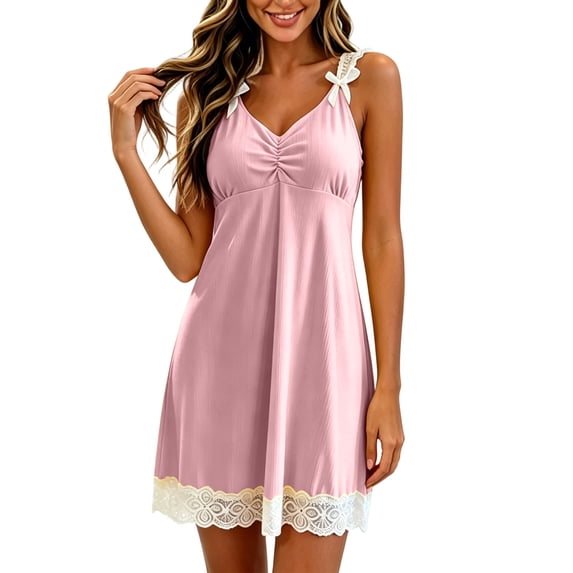 Nightgowns for Women Sexy Sleep Shirt Sleeveless Bow Lace Night Gowns Nightshirt Soft Sleepwear Pajams Dress