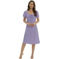 thumbnail image 1 of Nightgowns for Women Short Sleeve Nightdress Square Neck Shirred Puff Sleeve Pajama House Dress Knee Length Sleepwear Comfy Nightdress, Purple XL, 1 of 8