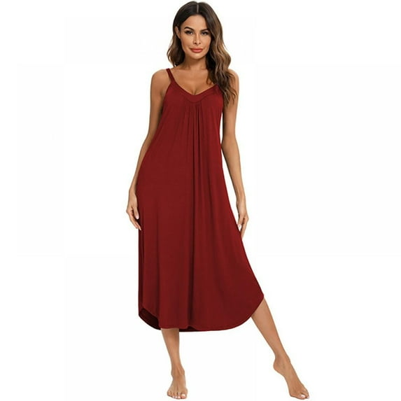 Ingzy Sleeveless Cotton V-Neck Full Slip Nightgown for Women