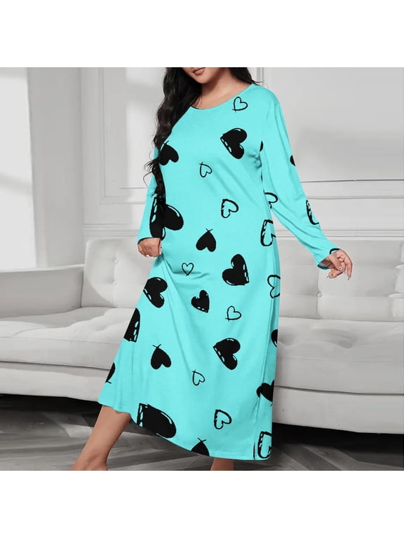 Nightgowns for Women Soft Cotton House Dress Long Sleeve Night Gowns Comfy Sleepwear Mint Green XXXL