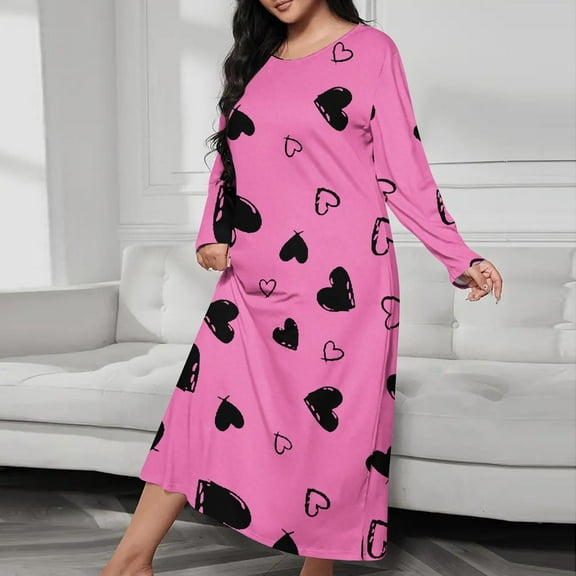 Nightgowns for Women Soft Cotton House Dress Long Sleeve Night Gowns Comfy Sleepwear Pink XXL