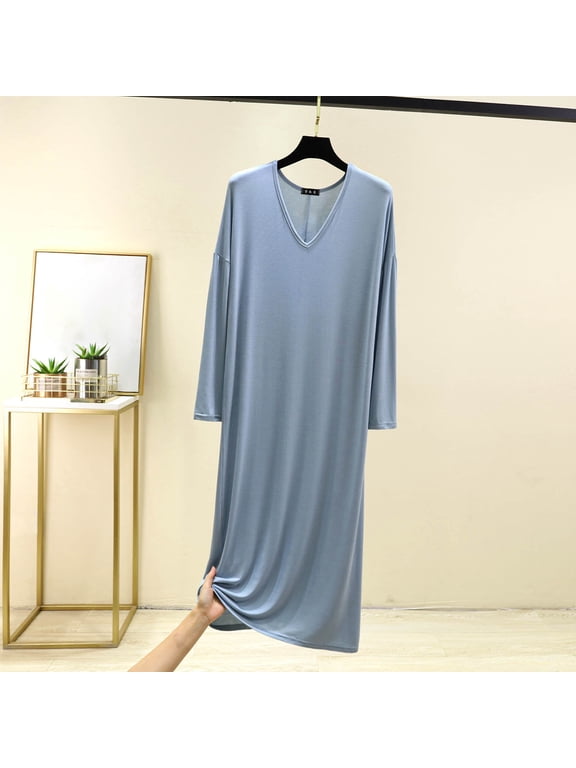 Nightgowns for Women Soft Cotton Long Sleeve Night Gwon Light Blue XL