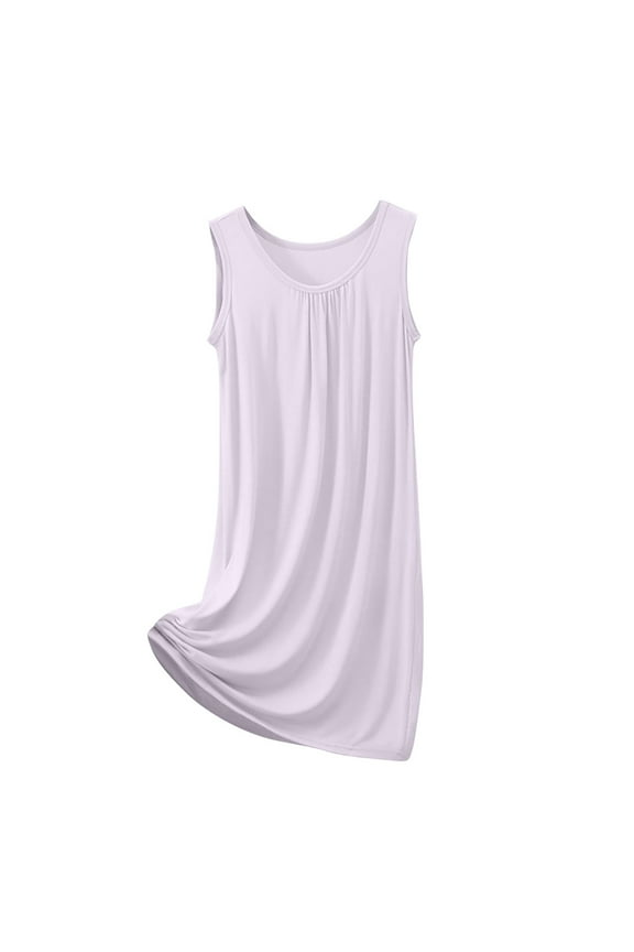 Nightgowns for Women Soft Cotton New Women's Nightgown Sleeveless Sleepwear Wide Strap Sleep Shirt Pleated Scoopneck Nightshirt New White 3XL