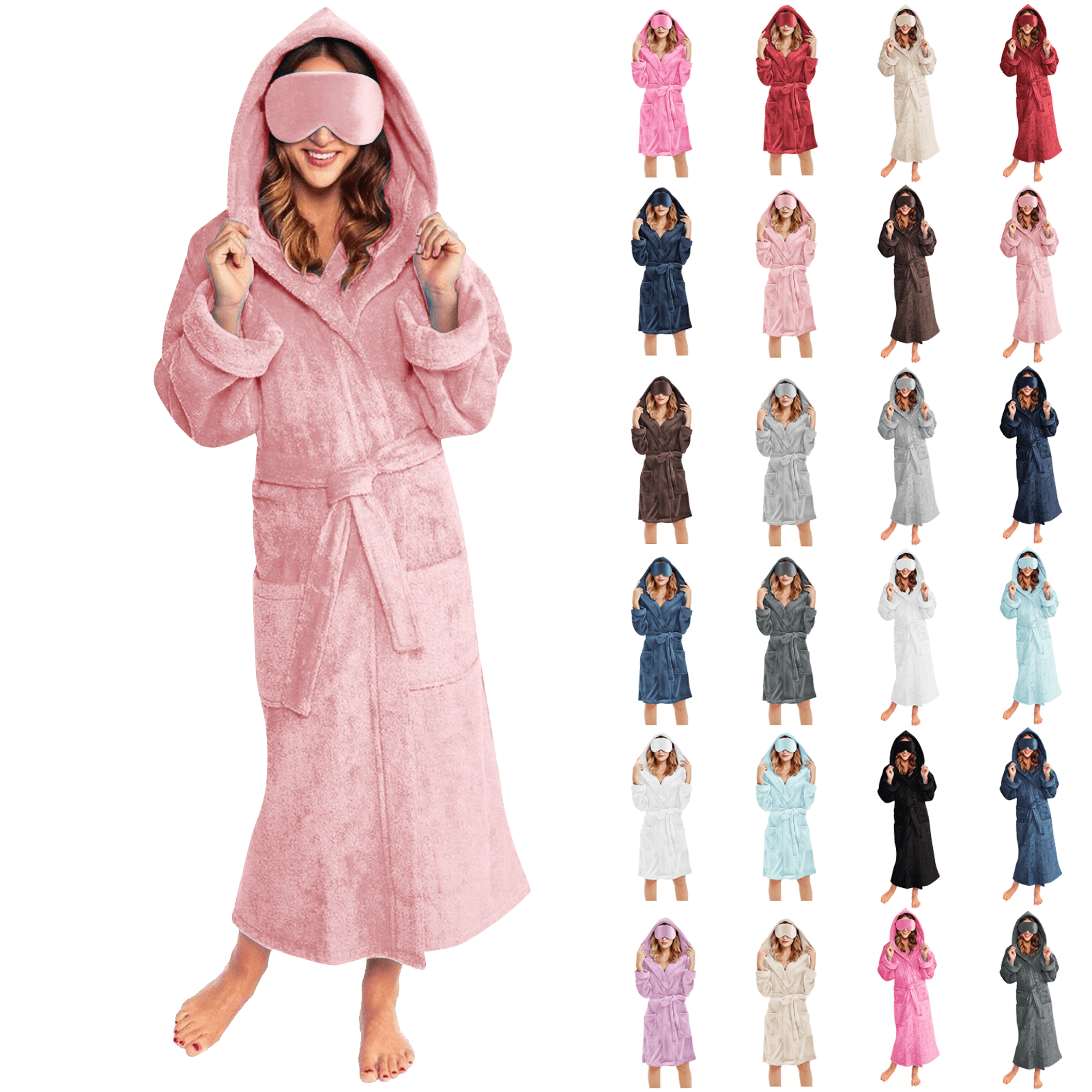 Tactical Shower Robe Nightgowns for Women Soft Fleece Hooded Shower Robe Winter Fluffy Warm ...