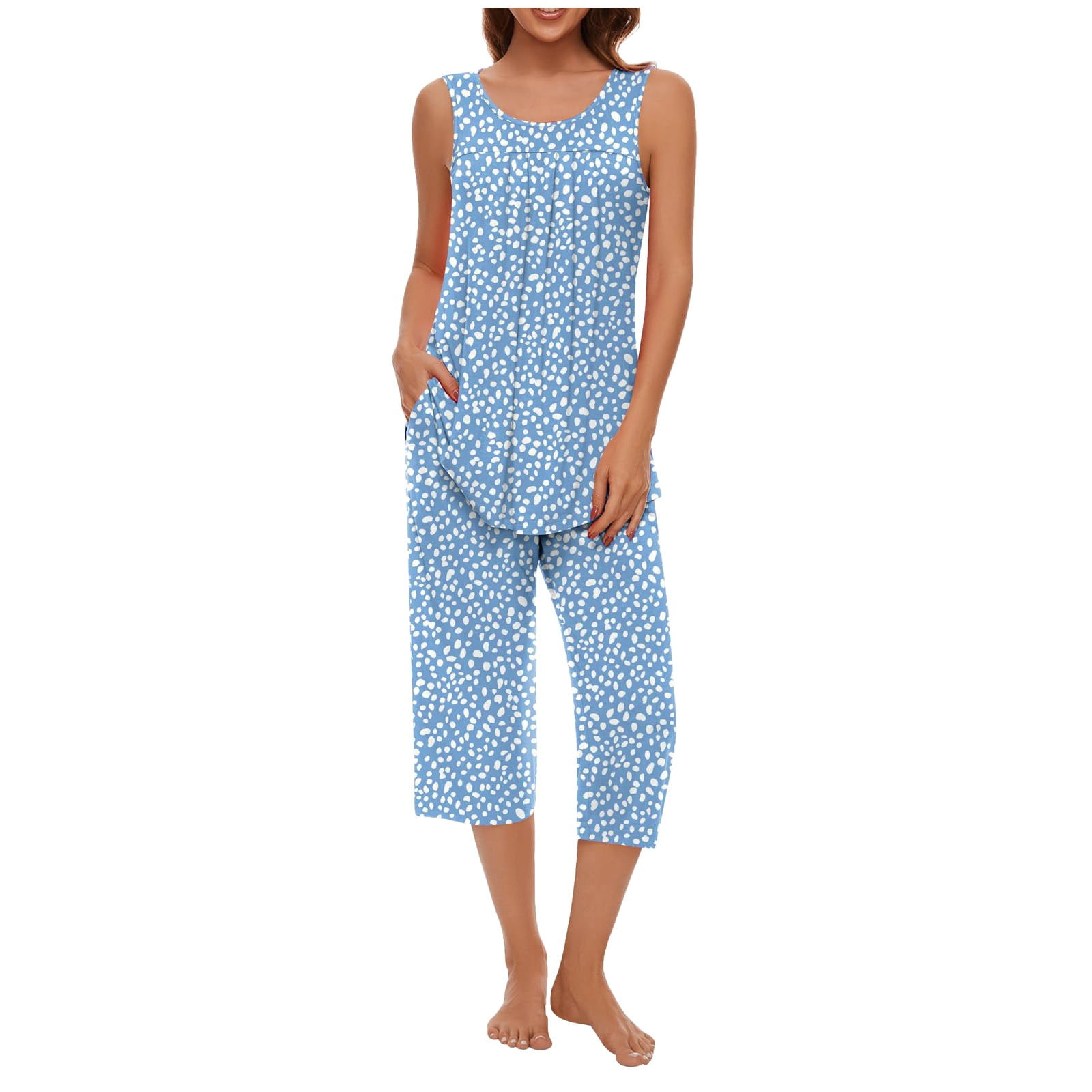 Nightgowns for Women Soft Sleeveless Tank Top Capri Pants Pocket Robes ...