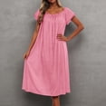 thumbnail image 1 of Nightgowns for Women Solid Color Ice Silk Short Sleeve Midi Dress with Lace Sleeves Loose Sleepwear Womens Nightdress Pink, 1 of 4