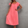 thumbnail image 1 of Nightgowns for Women Solid Color Ice Silk Short Sleeve Midi Dress with Lace Sleeves Loose Sleepwear Womens Nightdress Watermelon Red, 1 of 4