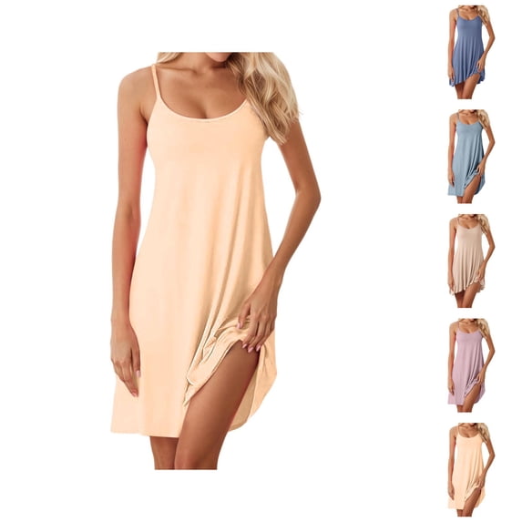 Nightgowns for Women Summer Lightweight Loose Fit Spaghetti Strap Scoop Neck Padded Camisole Sleep Dress Sleepwear