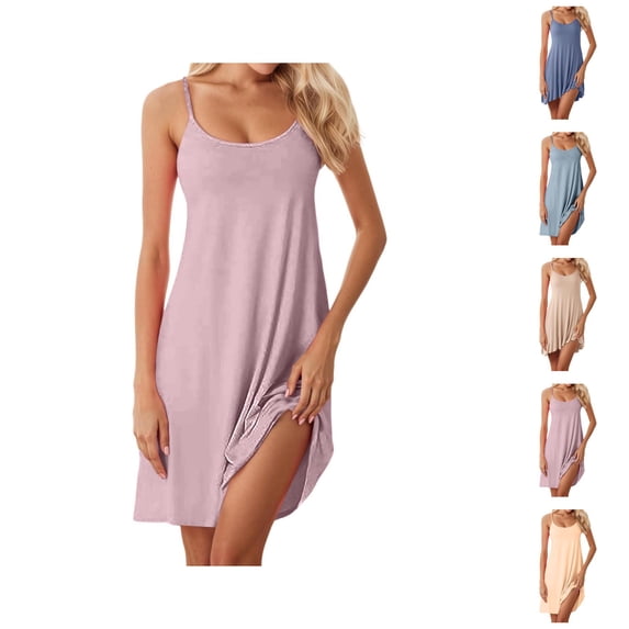 Nightgowns for Women Summer Lightweight Loose Fit Spaghetti Strap Scoop Neck Padded Camisole Sleep Dress Sleepwear