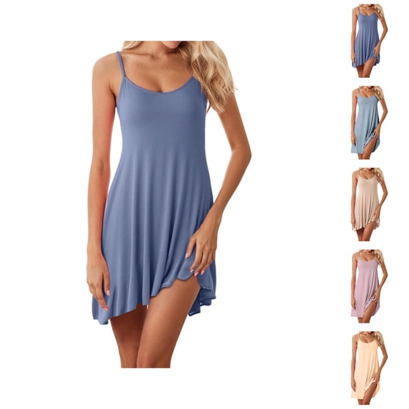 Nightgowns for Women Summer Lightweight Loose Fit Spaghetti Strap Scoop Neck Padded Camisole Sleep Dress Sleepwear