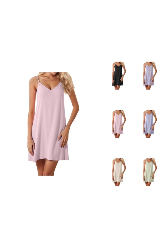 Nightgowns for Women Summer Lightweight Loose Fit Spaghetti Strap V Neck Padded Camisole Sleep Dress Sleepwear