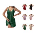 thumbnail image 1 of Nightgowns for Women Summer Silky Spaghetti Strap V Neck Lace Camisole Sleep Dress Pajama Dress Sleepwear, 1 of 7