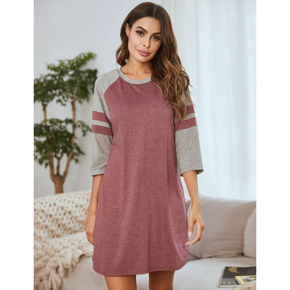Nightgowns for Women: Syphoria Loose Casual Womens Nightgown Half Sleeve Crew Neck Loungewear