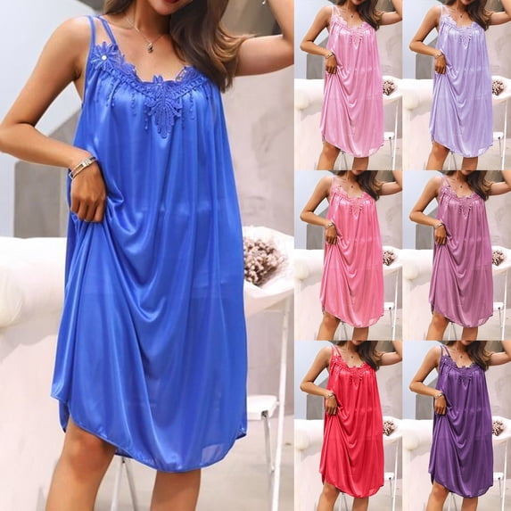 Nightgowns for Women V Neck Lace Sleepwear Sleeveless Soft Casual Sleep Shirt Plus Size Comfortable Nightwear Dress Orange One Size