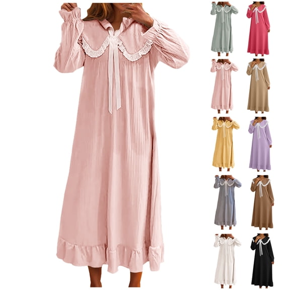Nightgowns for Women Winter Casual Thick Warm Flannel Long Loose Nightdress Plus Size Pajams Pink XXL