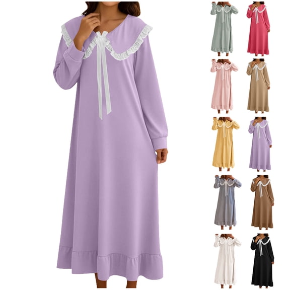 Nightgowns for Women Winter Casual Thick Warm Flannel Long Loose Nightdress Plus Size Pajams Purple XXL