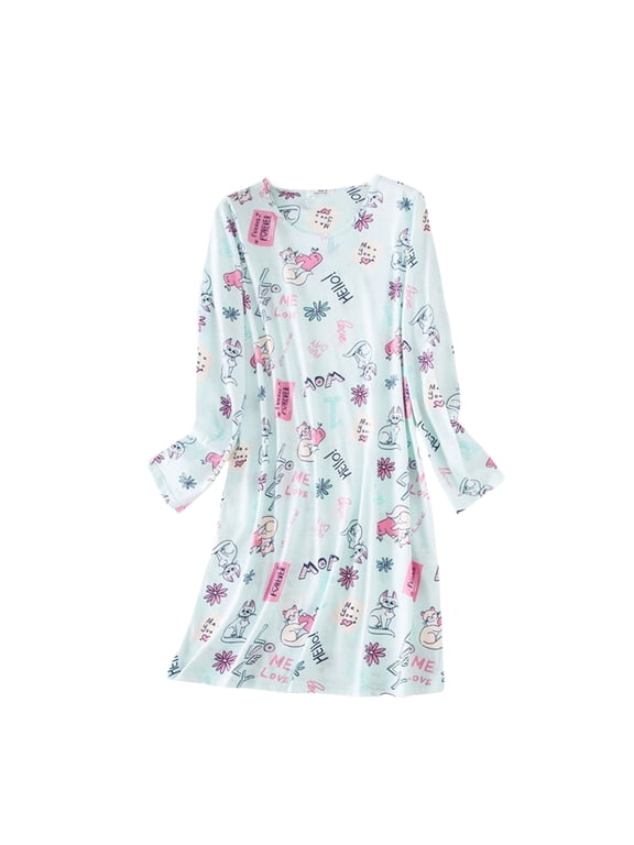 Nightgowns for Women Womens Long Sleeve Sleep Shirts Cute Pajama Casual Printed Nightshirts Tshirt Women's Sleepwear Backless Cami Dress