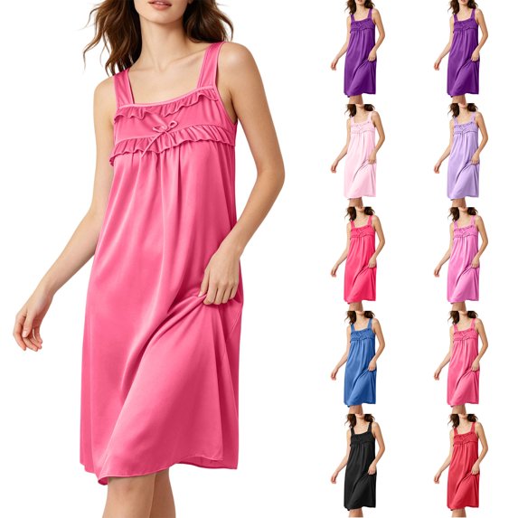 Nightgowns for Women Zaewscy Women's Casual Home Wear Sleeveless Short Nightgown Watermelon Red Free Size
