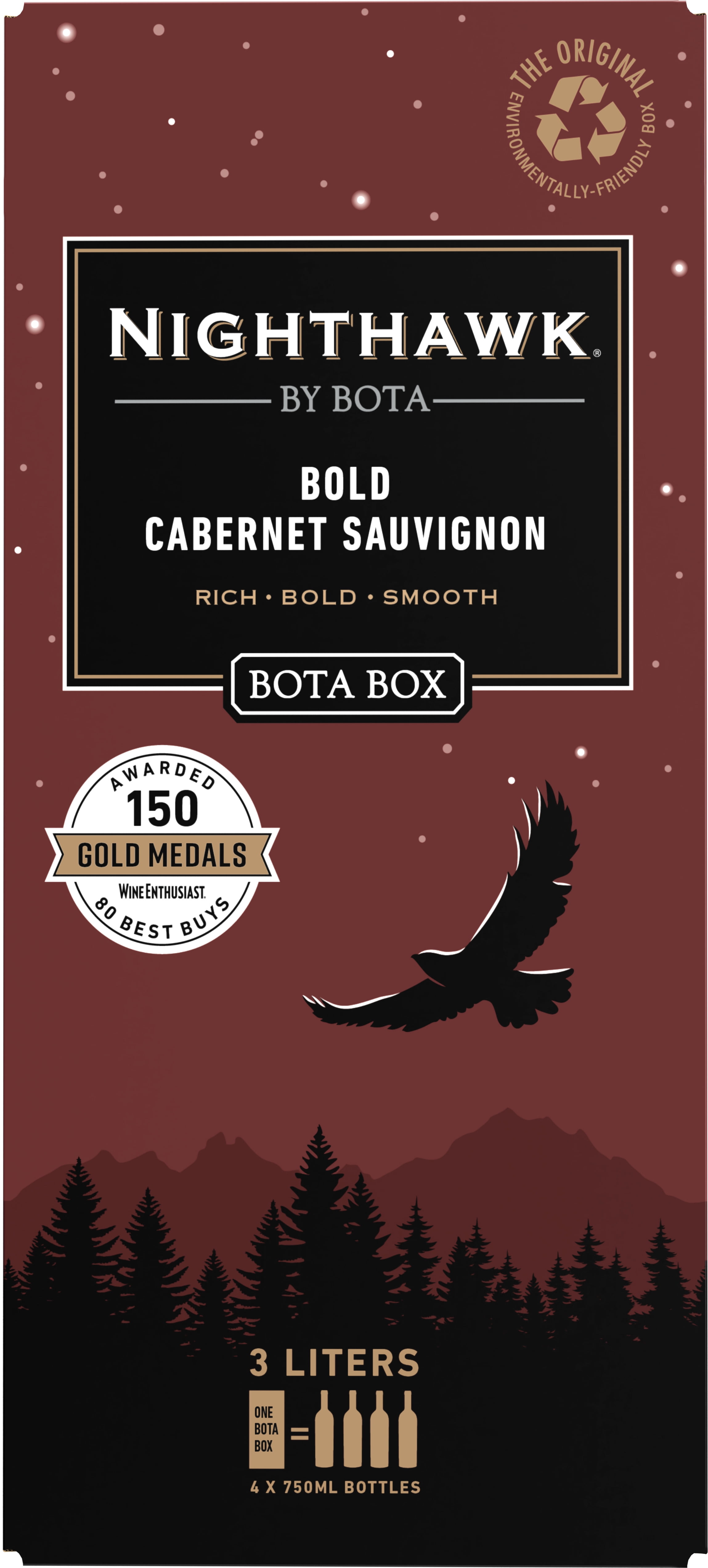 Nighthawk by Bota Box Bold Cabernet Sauvignon Red Wine, 3 L (4 x 750ml Glass Bottles), 13.5% ABV