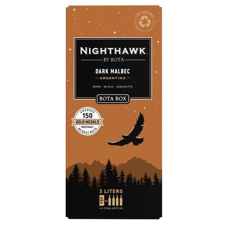 Nighthawk by Bota Box Dark Malbec Red Wine, 3L (4 x 750ml Glass Bottles), 13.5% ABV