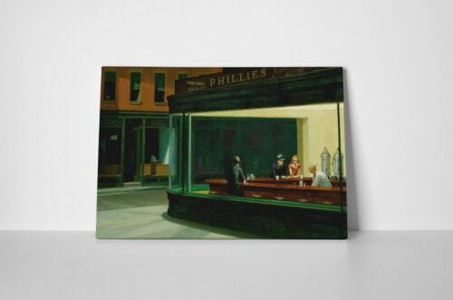 Reproduction Sur Toile "Nighthawks" D'Edward Hopper - Tableau Vintage Américain Encadré, Prêt à Accrocher