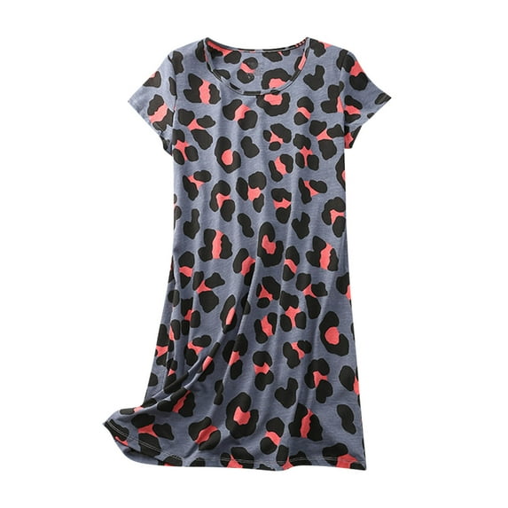 Nighties for Women Cotton Nightdress Sleep Tee Short Sleeves Print Nightshirt Soft Sleepwear Loungewear Gray S