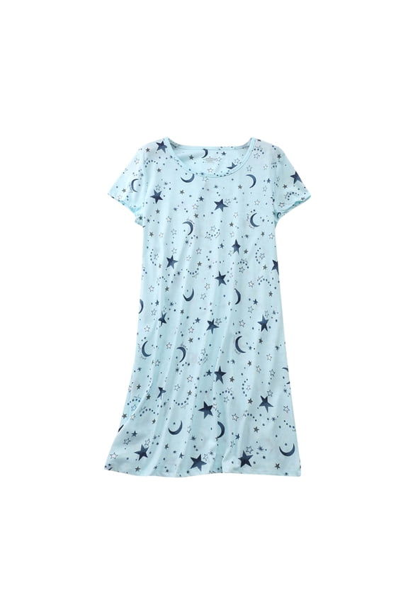 Nighties for Women Cotton Nightdress Sleep Tee Short Sleeves Print Nightshirt Soft Sleepwear Loungewear Light Blue XL