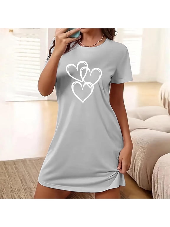 Nighties for Women, Ladies Nightdress Classical Sleep Shirt Dress Relaxed Nightshirt Sleepwear Gray S
