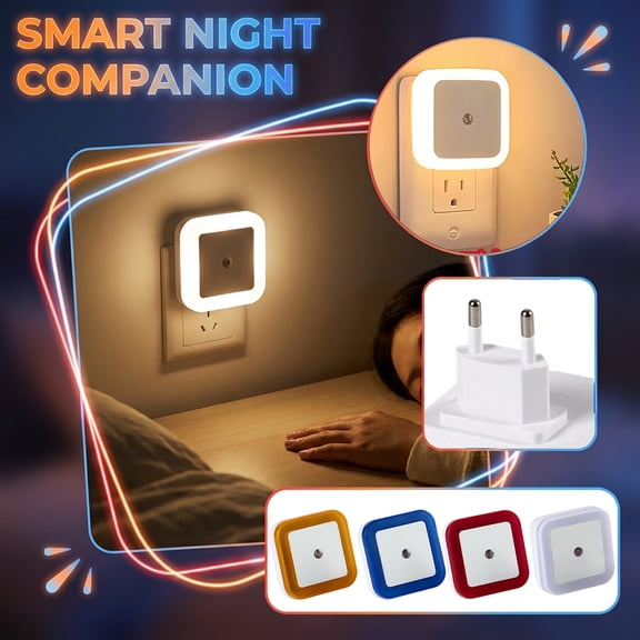 Nightlight Plug In, Led Light, Square, Light Lamp, Night Light Lamp, Eu Wall Plug, Blue Light, Energy Efficient, Automatic Operation, Hall Stair Landing, 1 Pc