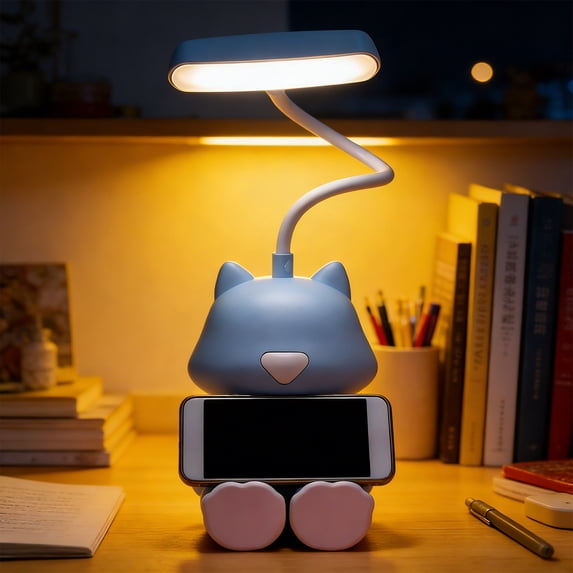 Nightlight, Reading Desk Lamp, with Phone Stand & Charging, Bedside Ornament, Adjustable Lighting, Blue