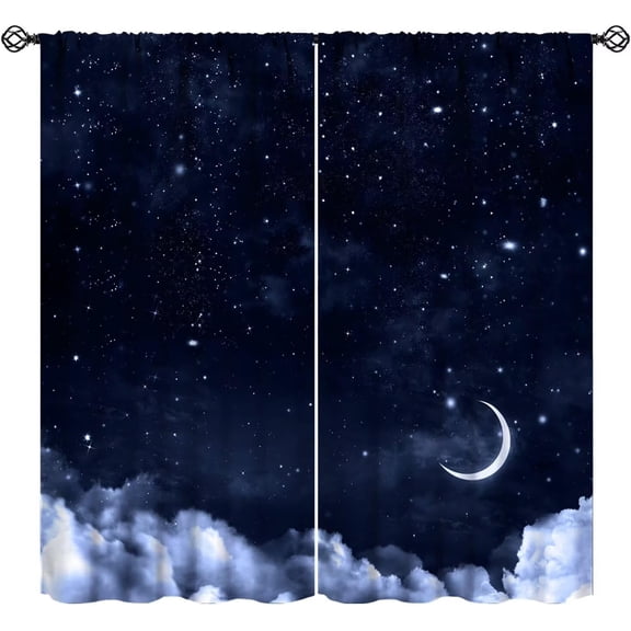 Nightly Sky Curtains, Abstract Fantasy Galaxy Moon Cloud Starry Scenery Print Window Drapes Curtains for Kitchen Bedroom Living Room, 84" W X 84" L