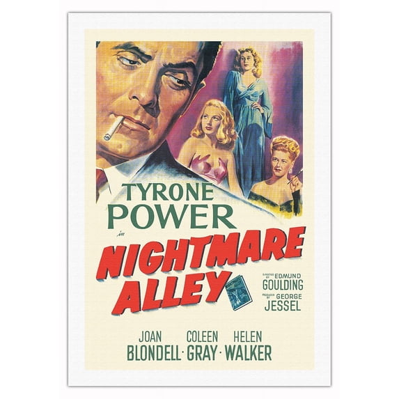 Nightmare Alley - Starring Tyrone Power - Vintage Film Noir Movie Poster c.1947 - Fine Art Rolled Canvas Print 27in x 40in