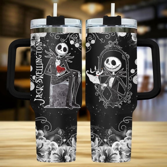 Nightmare Before Christmas 40oz Tumbler Jack Skellington Travel Cup with Handle Gothic Halloween Tumbler