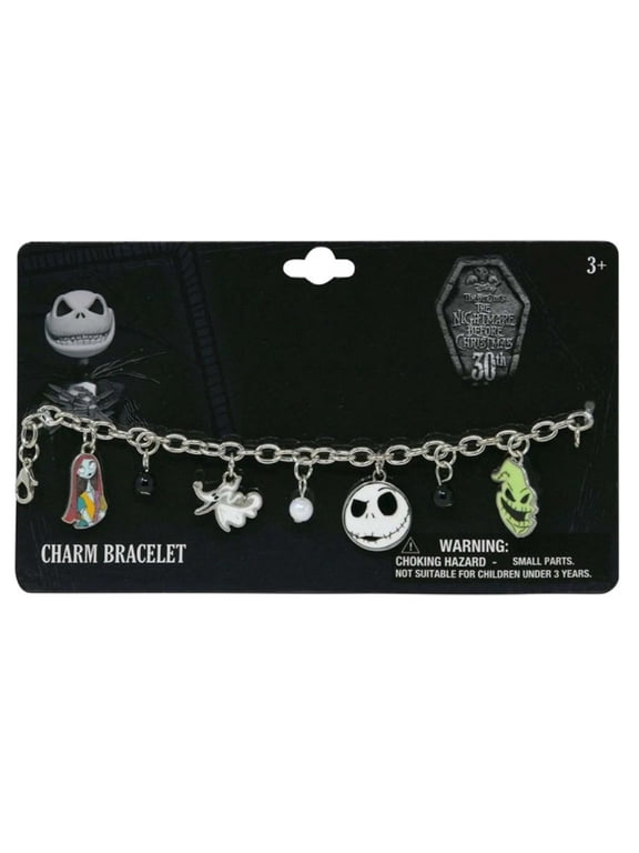 Nightmare Before Christmas 6.75" Charm Bracelet on Card with 4 metal charms and 3 beads on Card
