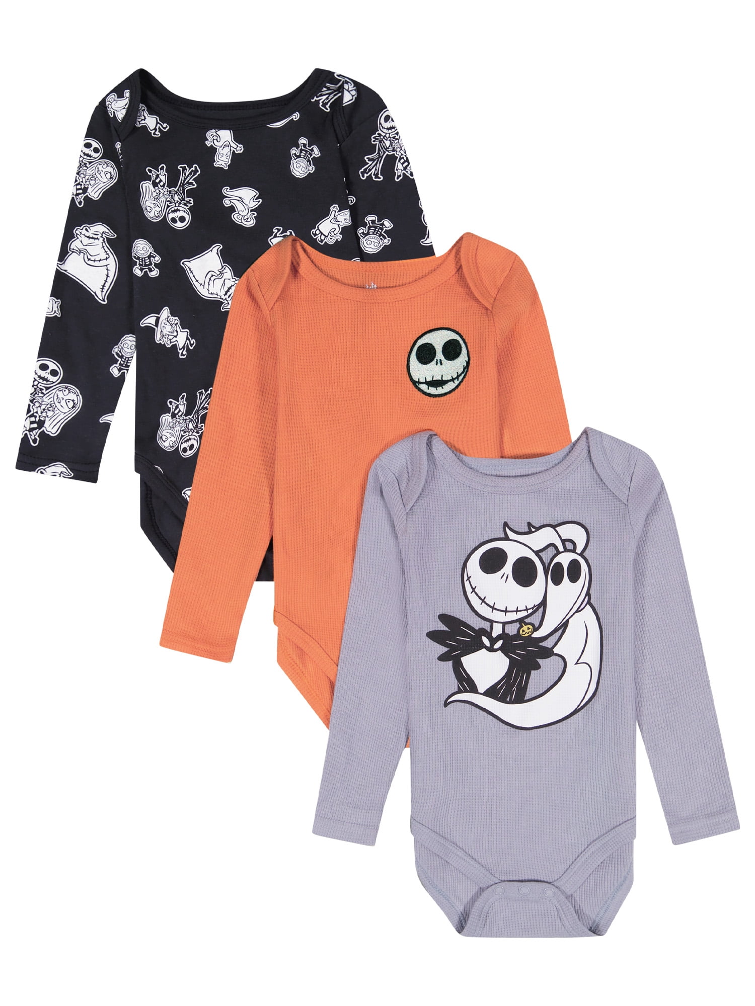 Nightmare Before Christmas Baby Boy 3 Pack Long Sleeve Bodysuit, Size 0-24 Months