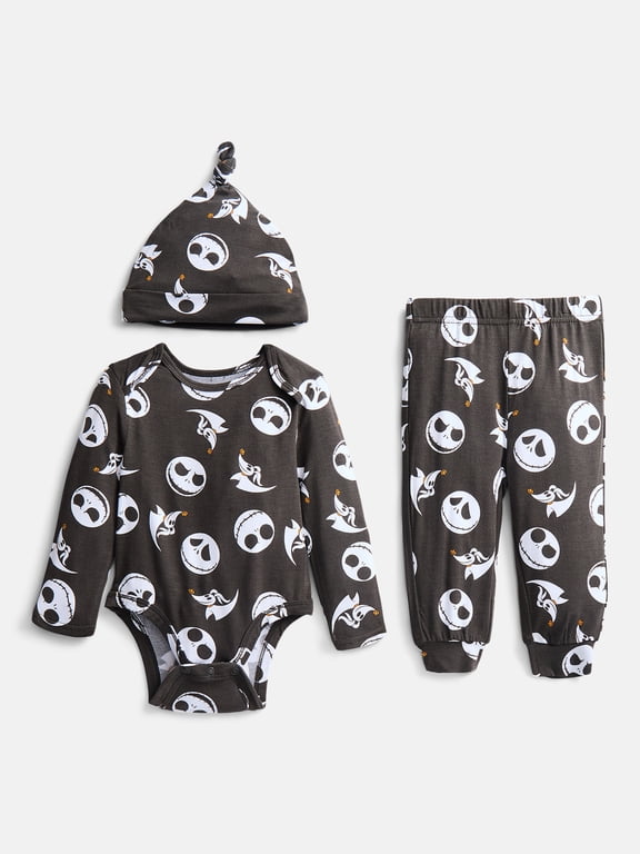 Nightmare Before Christmas Baby Boys Cozy and Comfortable Viscose Halloween 3-Piece Pant Set with Matching Hat, Sizes NB-24M