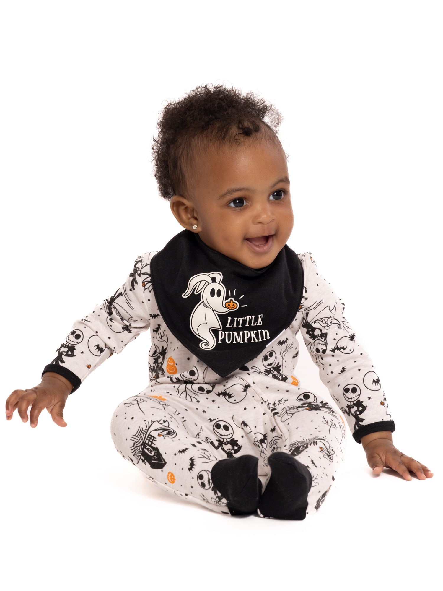 Halloween Nightmare Before Christmas Baby Boys or Girls Footed Sleep N Play Pajamas and Bib Set, 2-Piece, Sizes 0M-9M