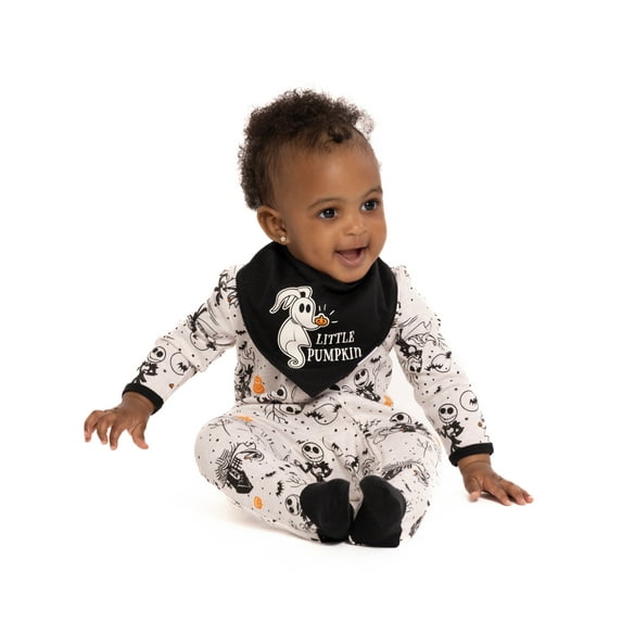 Halloween Nightmare Before Christmas Baby Boys or Girls Footed Sleep N Play Pajamas and Bib Set, 2-Piece, Sizes 0M-9M